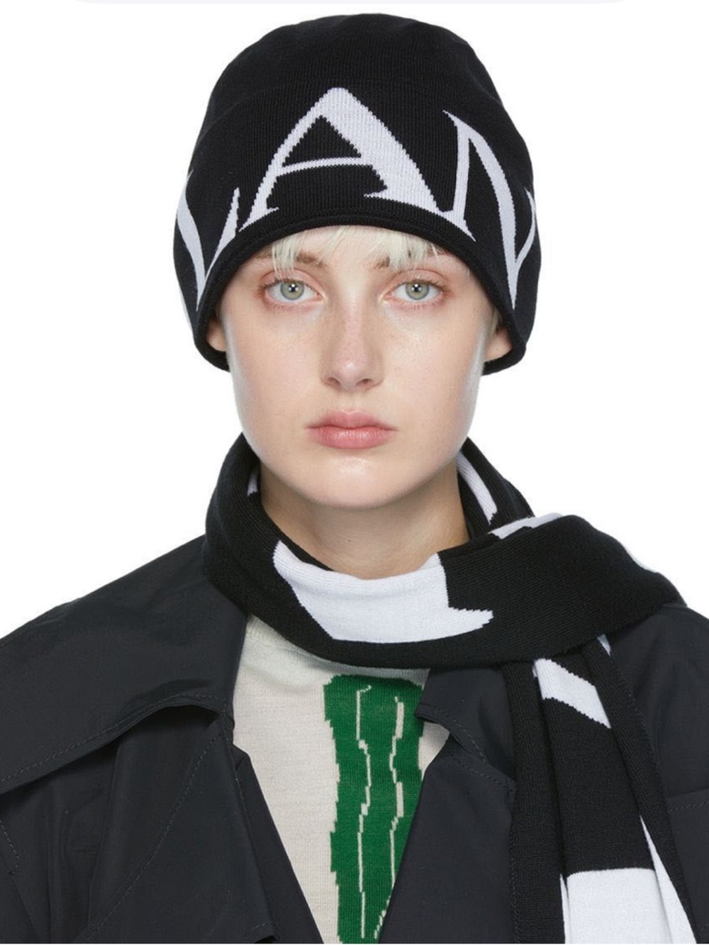 Lanvin Paris black wool logo beanie